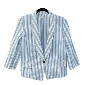 JCPenney Women’s Blazer Striped Blue & White Front Pockets 3/4 Sleeves Size‎ S